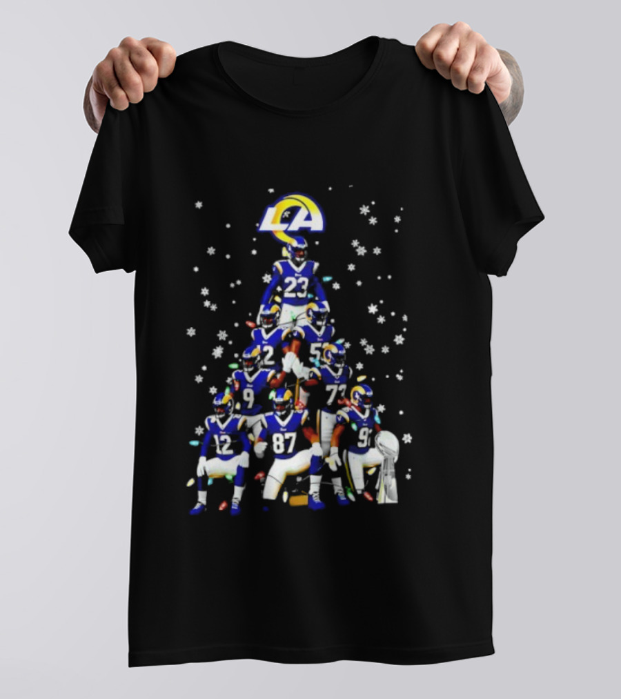 Los Angeles Rams Super Bowl Trophy Christmas Tree Player Formation T-Shirt