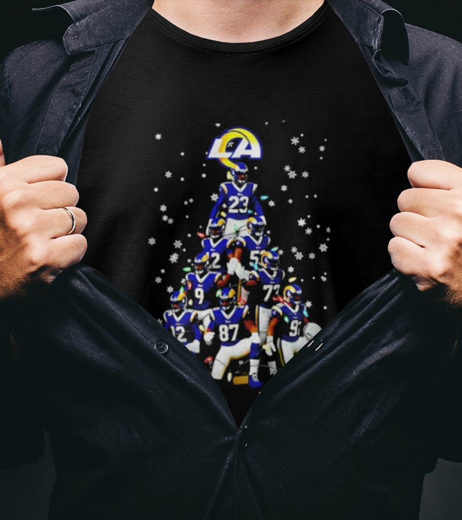 Los Angeles Rams Super Bowl Trophy Christmas Tree Player Formation T-Shirt