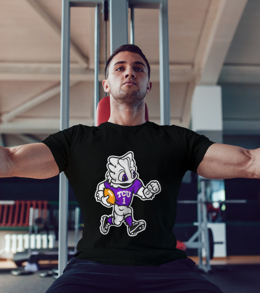 TCU SuperFrog Mascot Football Player With TCU 1 Jersey T-Shirt