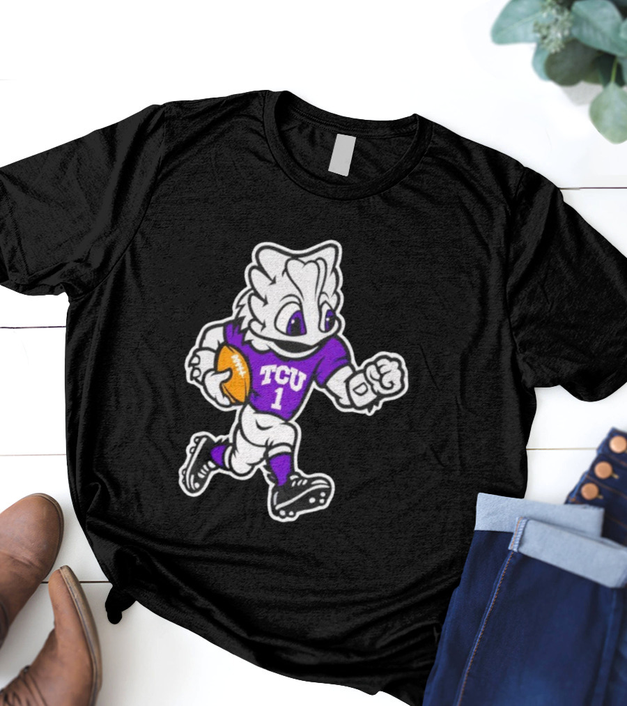 TCU SuperFrog Mascot Football Player With TCU 1 Jersey T-Shirt