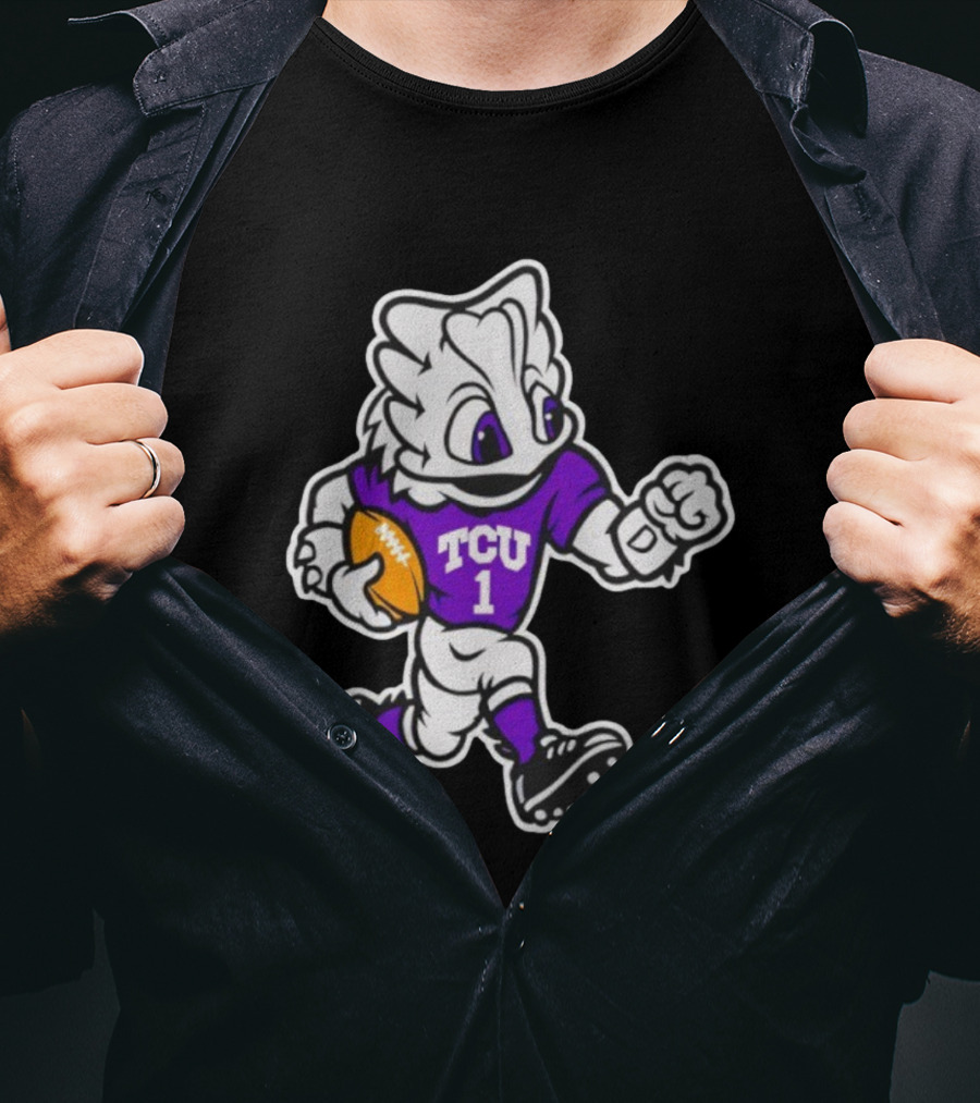 TCU SuperFrog Mascot Football Player With TCU 1 Jersey T-Shirt
