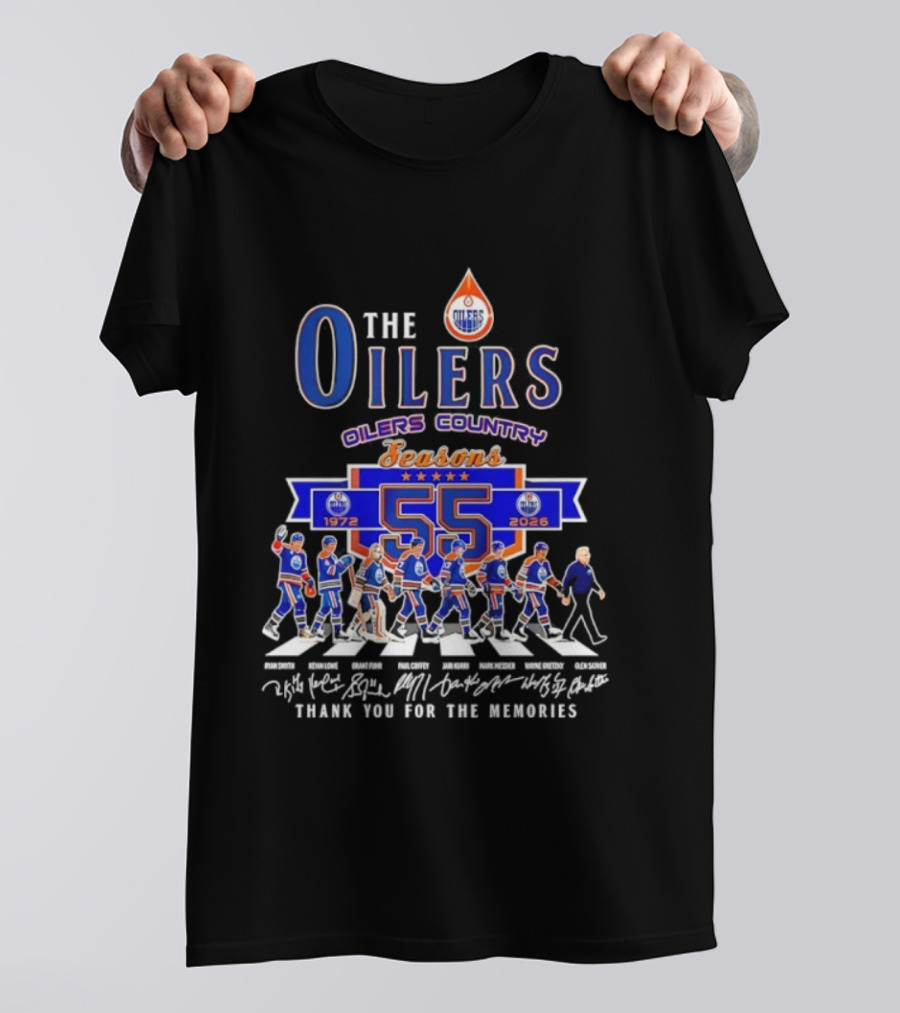 Edmonton Oilers Country 55 Seasons 1972-2026 Signatures Abbey Road Thank You T-Shirt