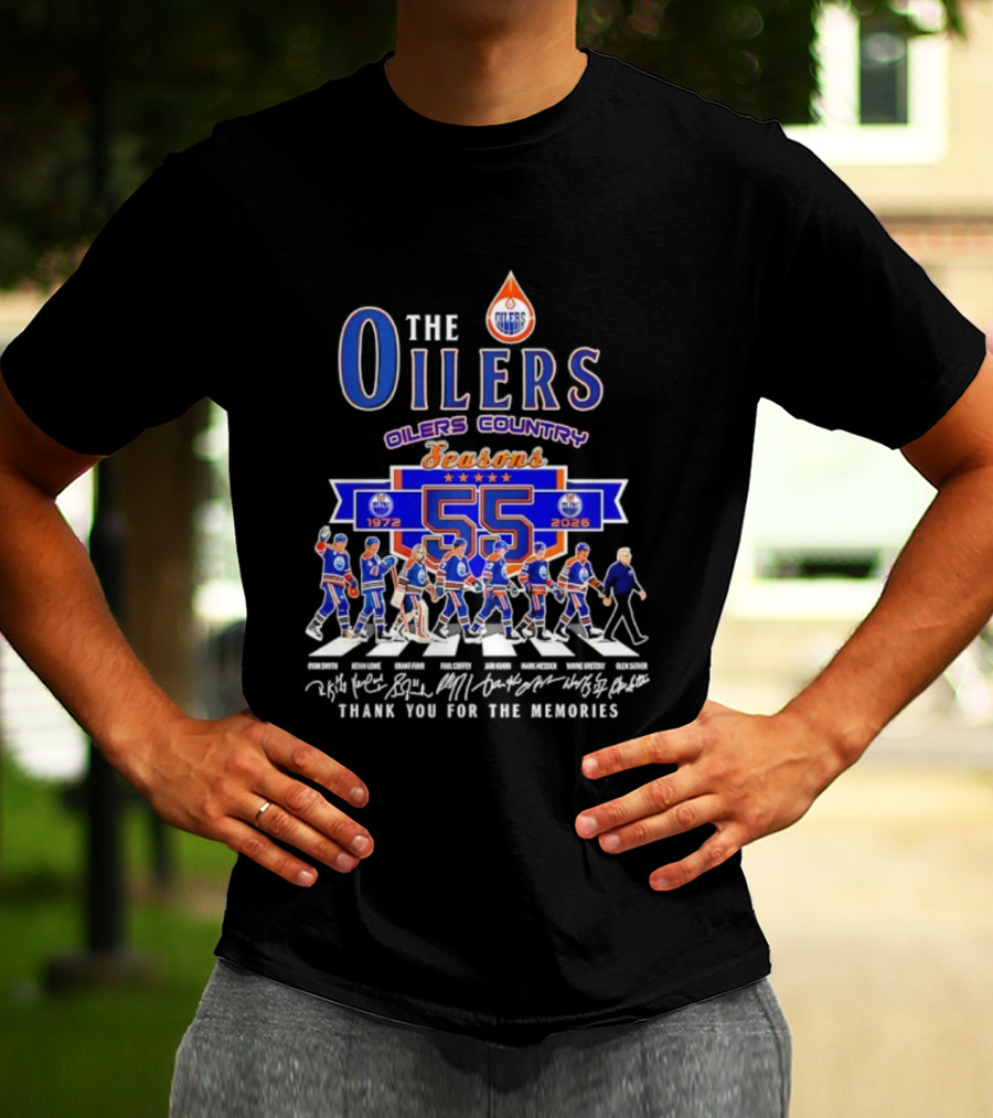 Edmonton Oilers Country 55 Seasons 1972-2026 Signatures Abbey Road Thank You T-Shirt