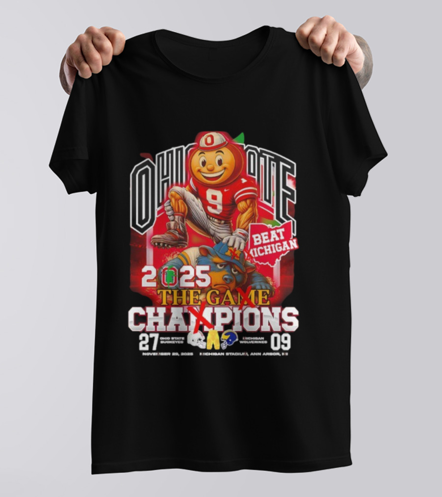 Ohio State Brutus Buckeye 2025 Beat Michigan The Game Champions 27-09 T-Shirt