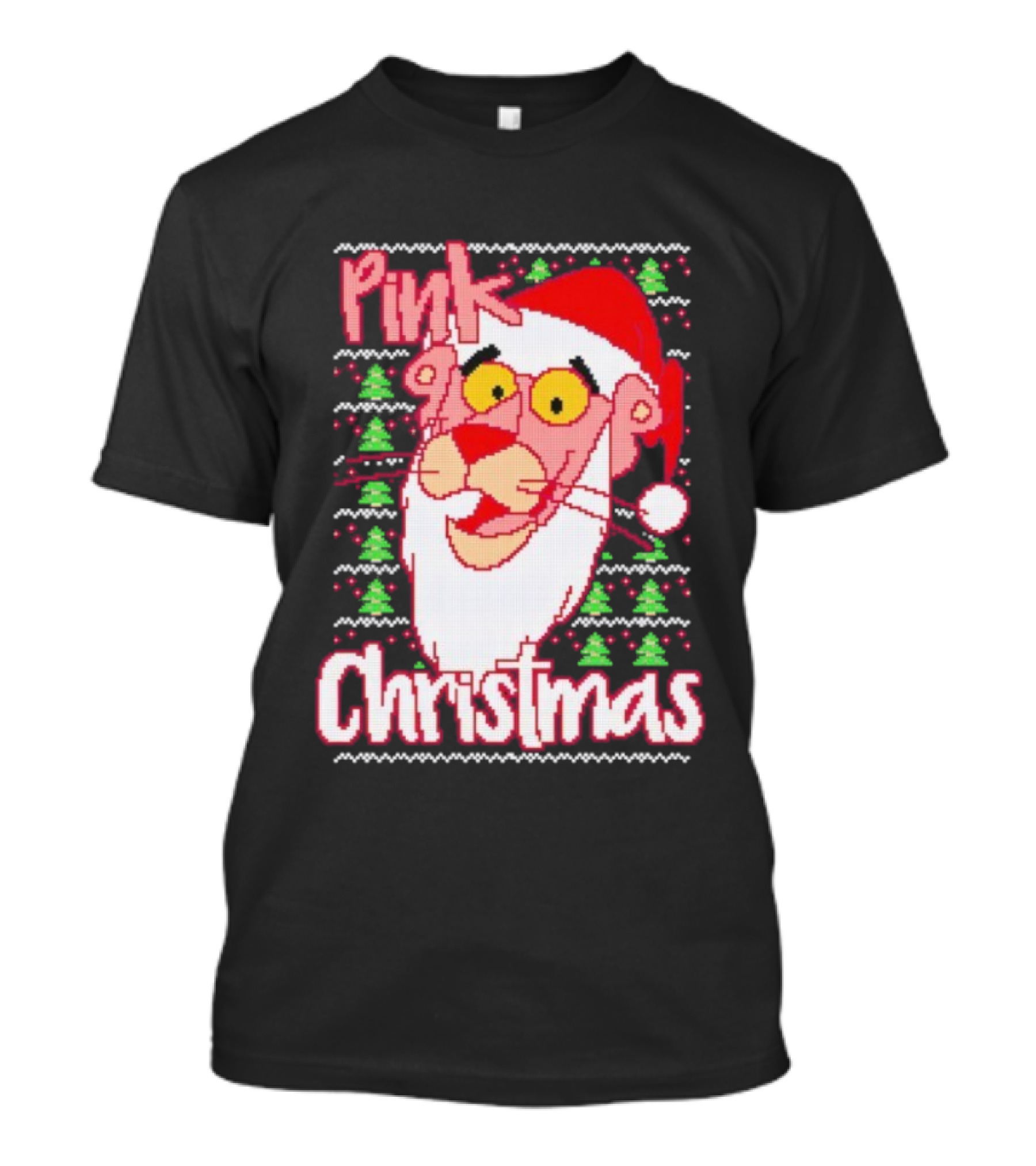 Pink Christmas Ugly Sweater Santa Hat Pink Panther T-Shirt
