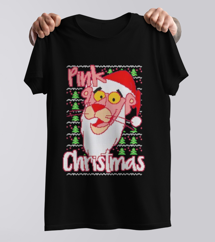 Pink Christmas Ugly Sweater Santa Hat Pink Panther T-Shirt