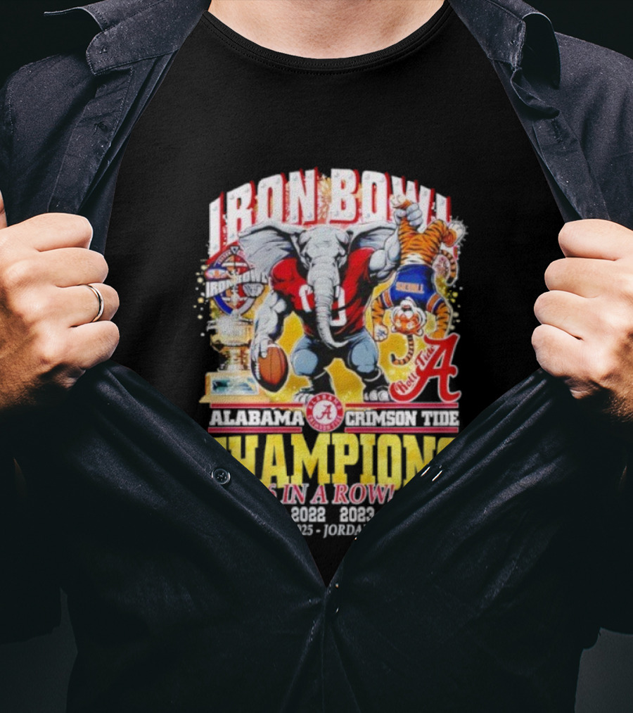 Alabama Crimson Tide Iron Bowl Champions 6 In A Row 2025 November 29 Jordan-Hare Stadium T-Shirt