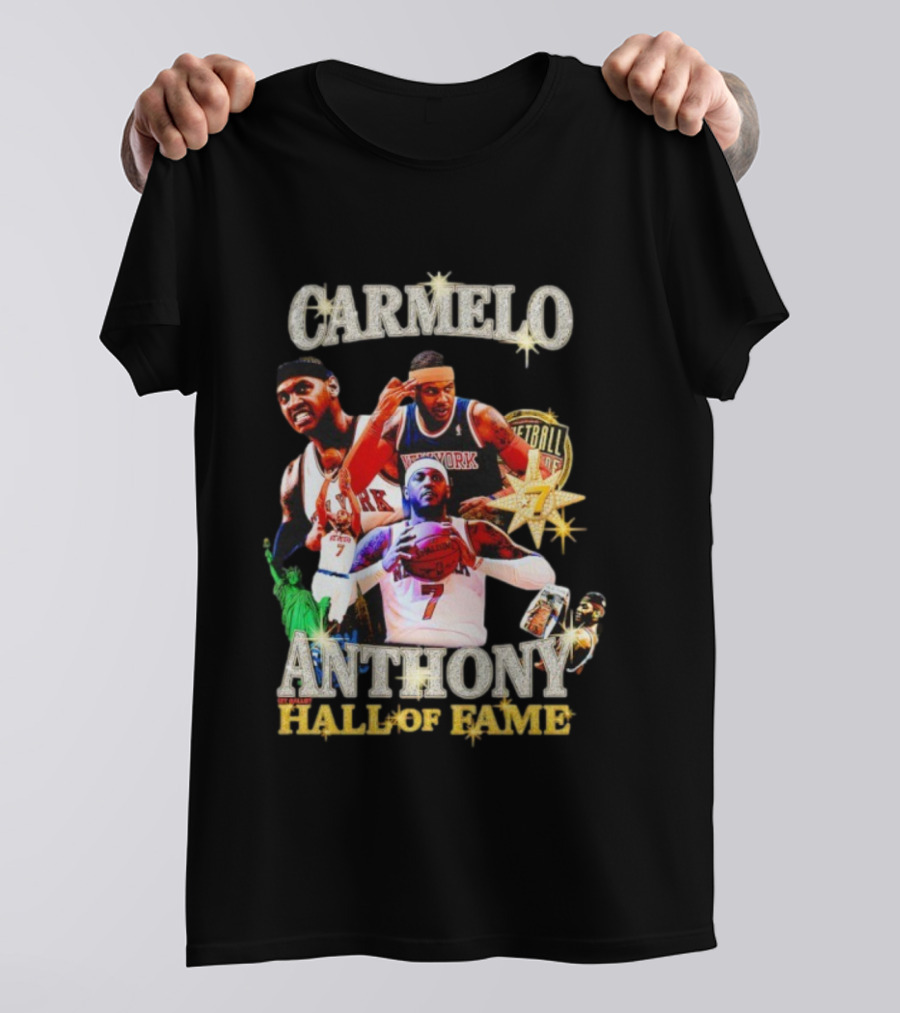 Carmelo Anthony Hall Of Fame New York Knicks Basketball Legend Statue Of Liberty 7 Star Player T-Shirt