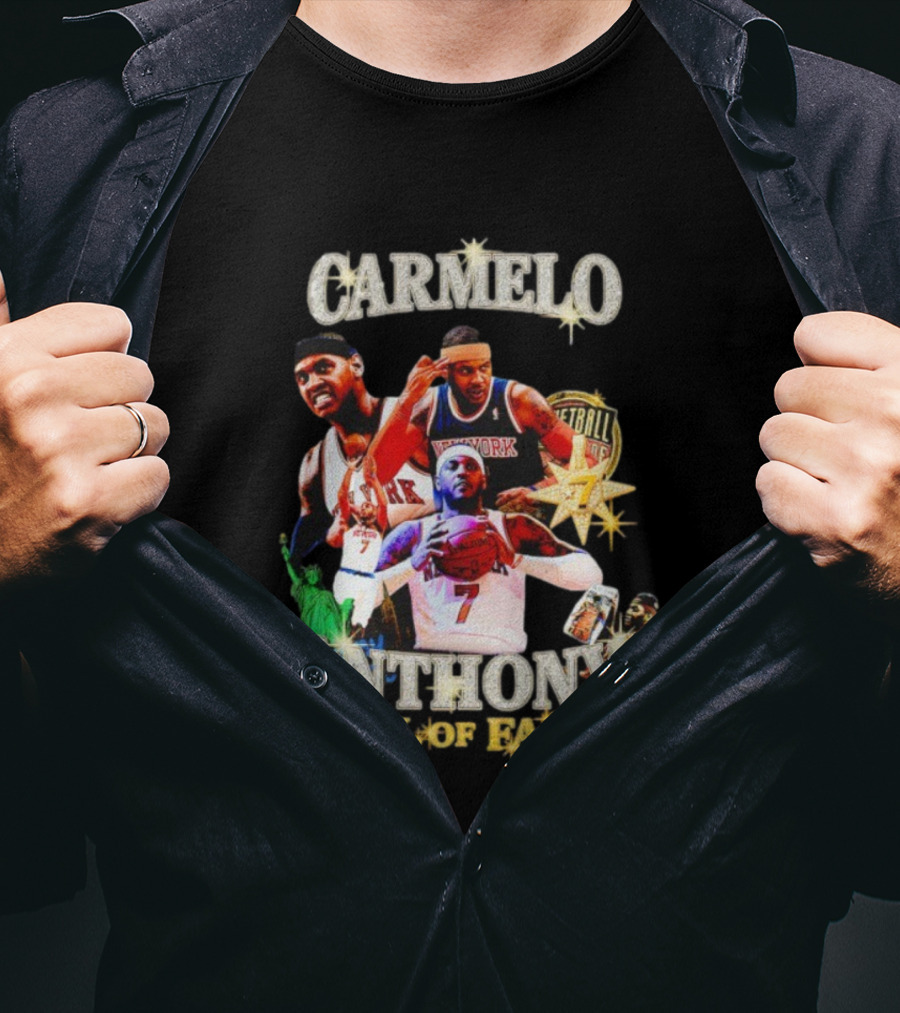 Carmelo Anthony Hall Of Fame New York Knicks Basketball Legend Statue Of Liberty 7 Star Player T-Shirt