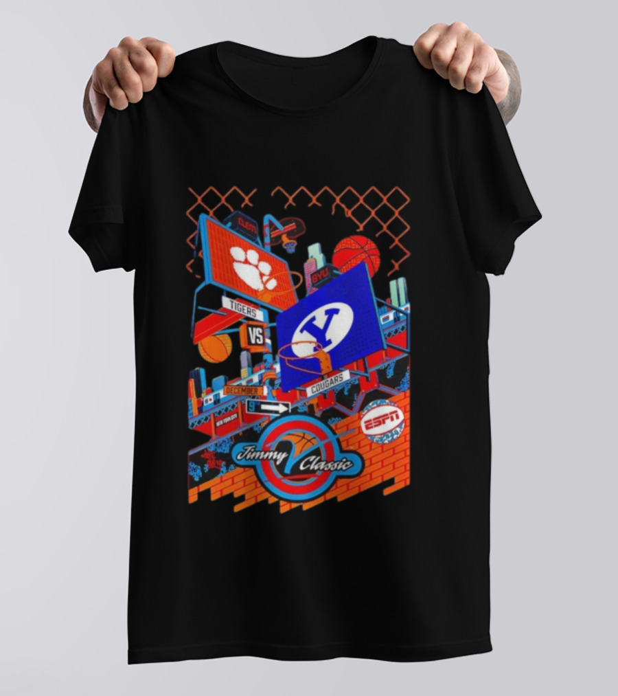 Clemson Vs BYU Tigers Cougars Jimmy V Classic December 9 ESPN T-Shirt