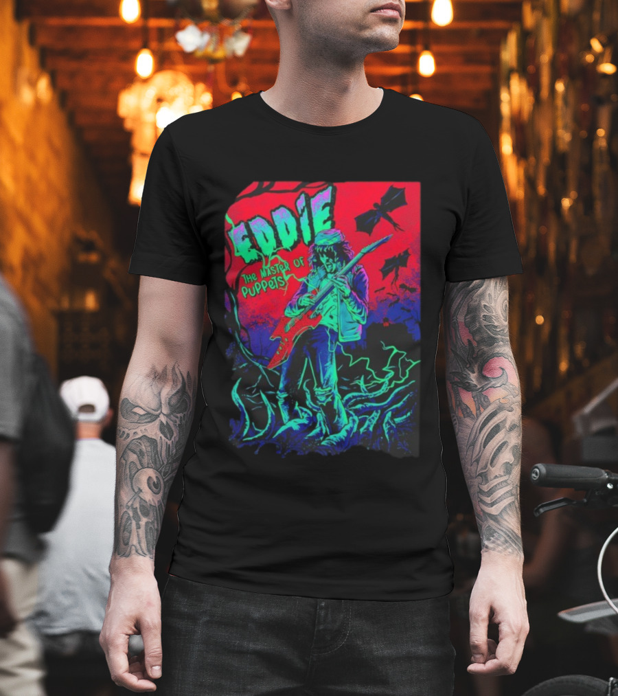 Eddie The Master Of Puppets Vintage Style Electric Guitar Player With Bats T-Shirt