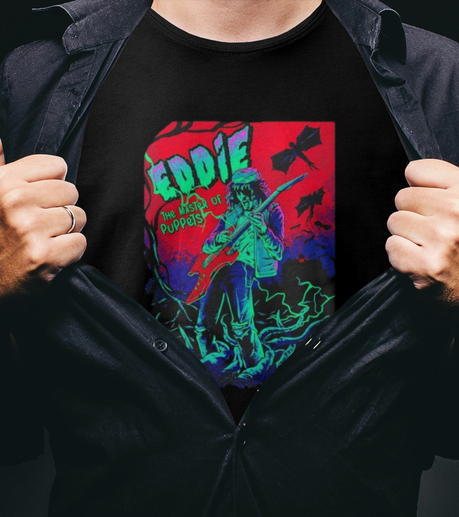 Eddie The Master Of Puppets Vintage Style Electric Guitar Player With Bats T-Shirt
