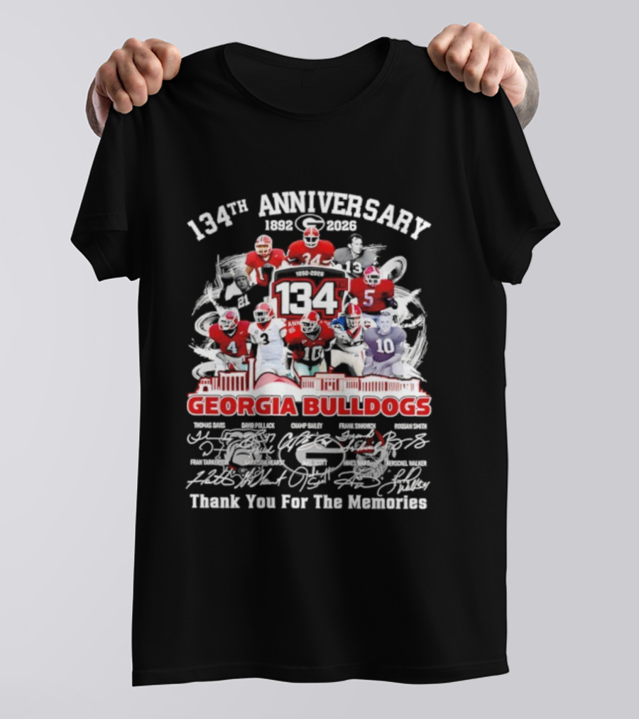Georgia Bulldogs 134th Anniversary All Players Signatures Thank You For The Memories T-Shirt