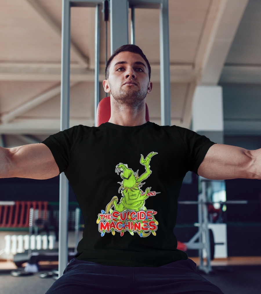 The Suicide Machines Grinch Holding Candy Cane With Christmas Lights T-Shirt