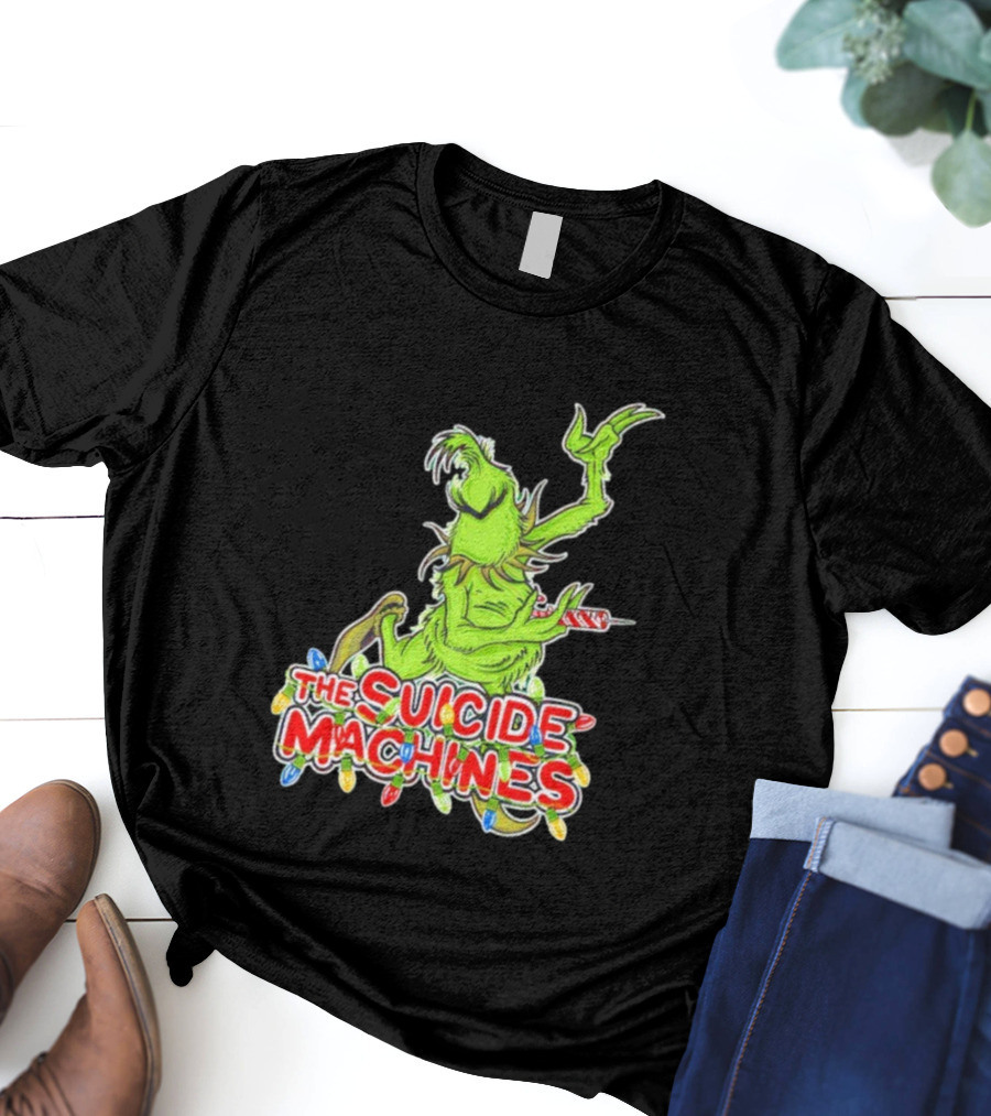 The Suicide Machines Grinch Holding Candy Cane With Christmas Lights T-Shirt