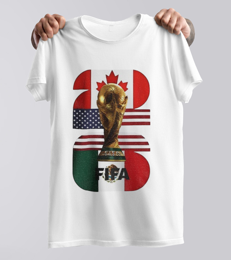 FIFA World Cup 2026 Canada USA Mexico Trophy Flags T-Shirt
