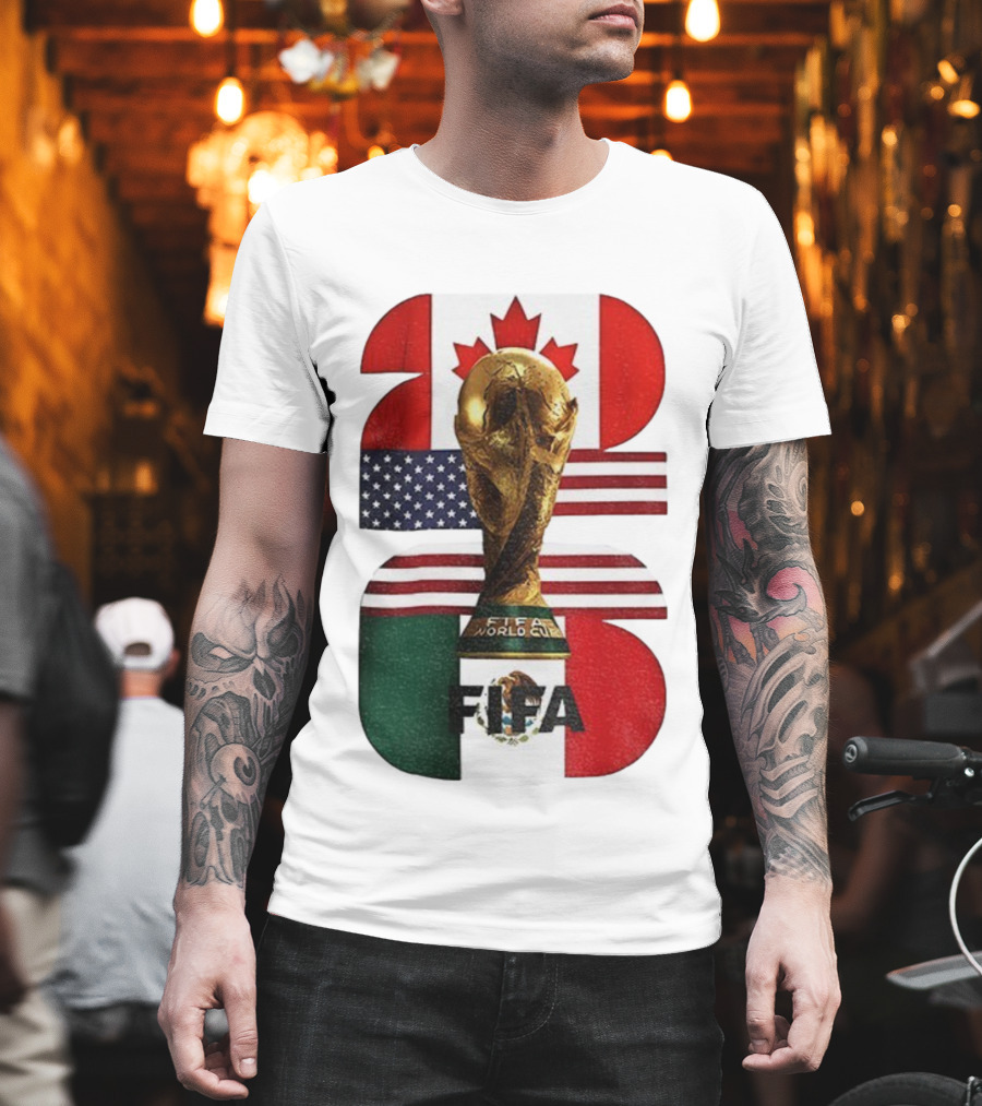 FIFA World Cup 2026 Canada USA Mexico Trophy Flags T-Shirt