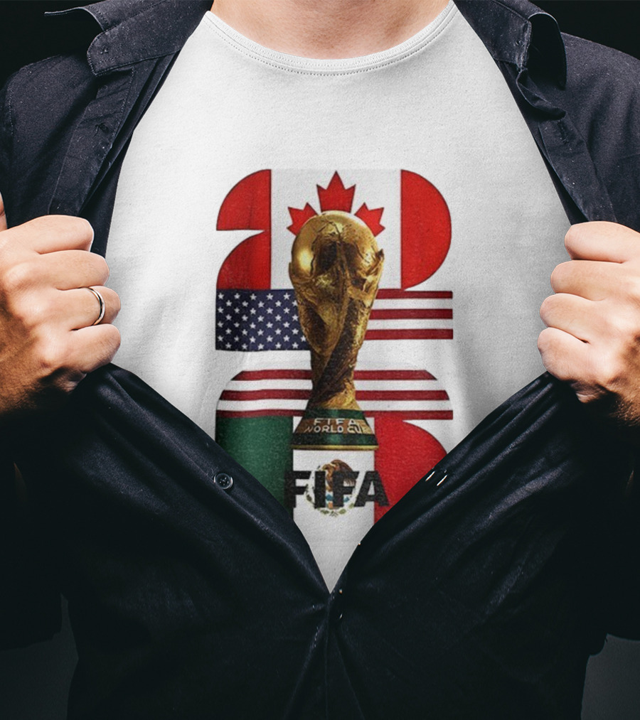 FIFA World Cup 2026 Canada USA Mexico Trophy Flags T-Shirt