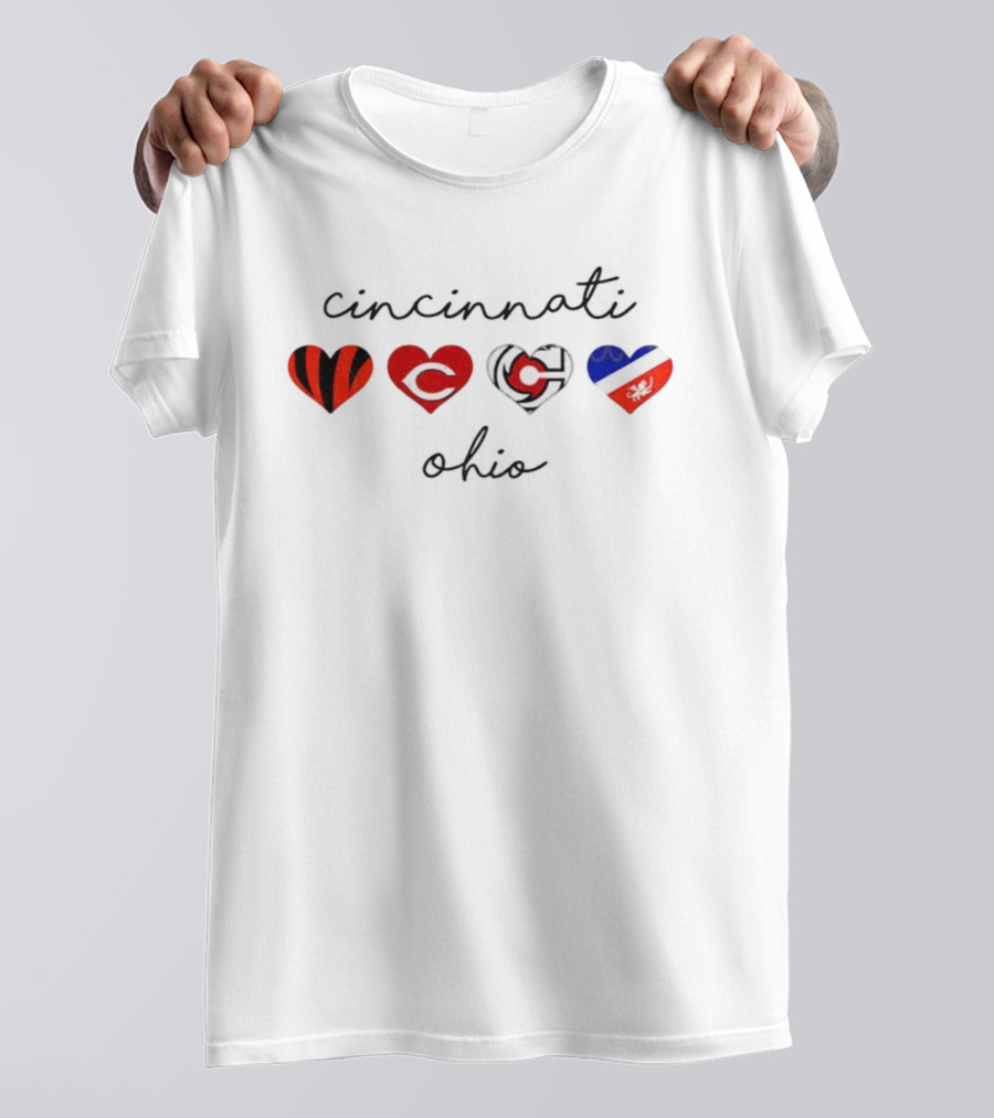 Cincinnati Ohio Sports Hearts Bengals Reds Cyclones FCC T-Shirt