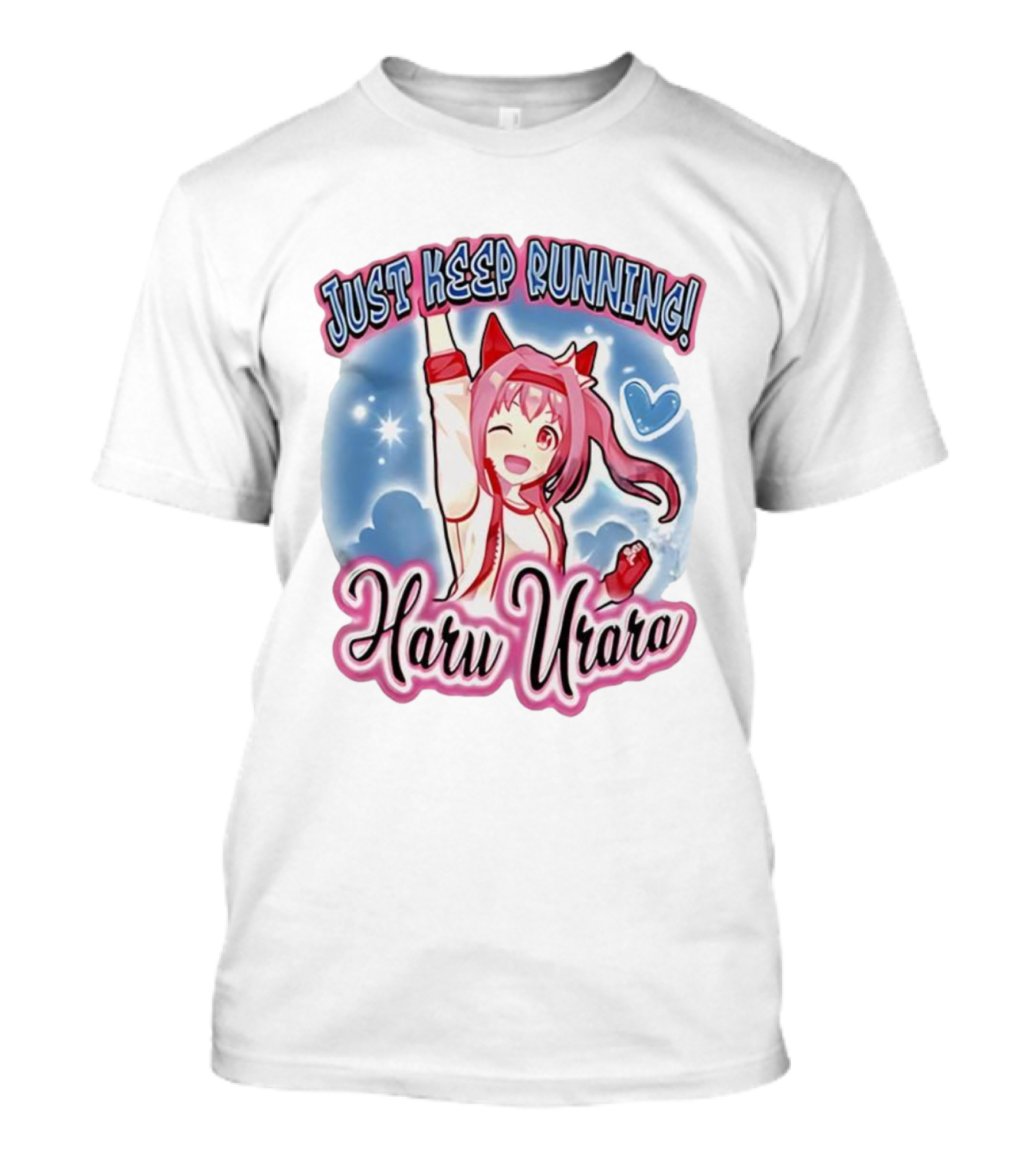 JUST KEEP RUNNING HARU URARA ANIME WINKING CHARACTER WITH HEART AND STARS T-Shirt