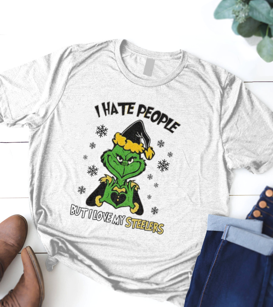 Pittsburgh Steelers Grinch I Hate People But I Love My Steelers Christmas T-Shirt