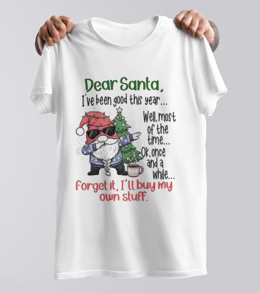 Gnome Dear Santa I’ve Been Good This Year Well Most Of The Time Ok Once And A While Forget It I’ll Buy My Own Stuff Christmas T-Shirt