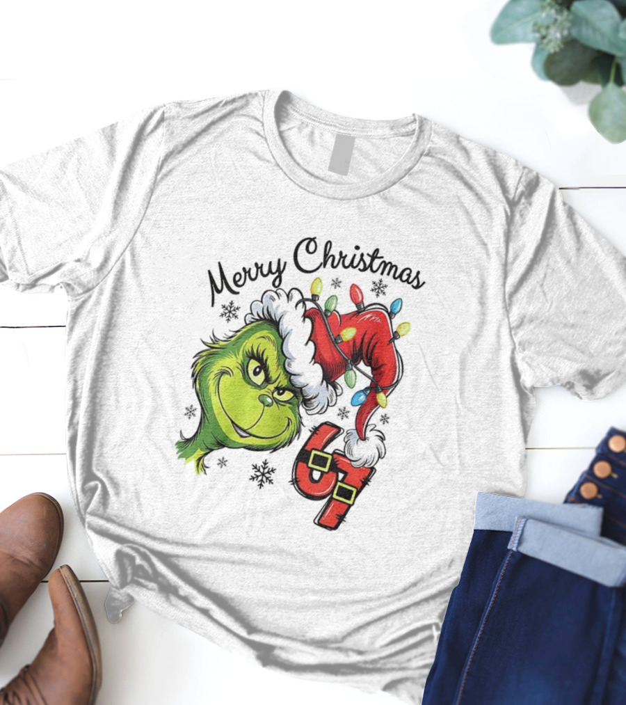 Grinch Merry Christmas 67 Festive Santa Hat Holiday Spirit T-Shirt