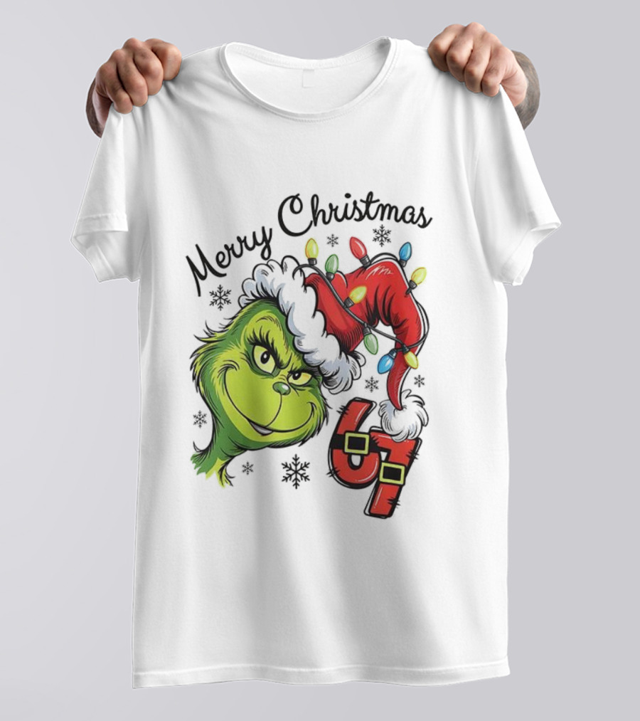 Grinch Merry Christmas 67 Festive Santa Hat Holiday Spirit T-Shirt