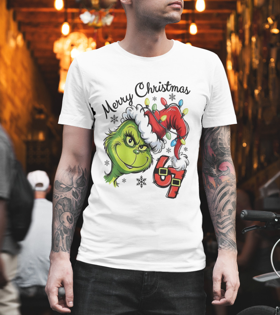 Grinch Merry Christmas 67 Festive Santa Hat Holiday Spirit T-Shirt