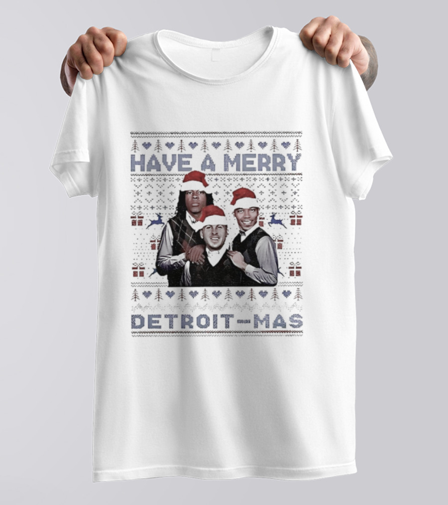 Jared Goff Jahmyr Gibbs Amon Ra St Brown Detroit Lions Have A Merry Detroit-mas T-Shirt
