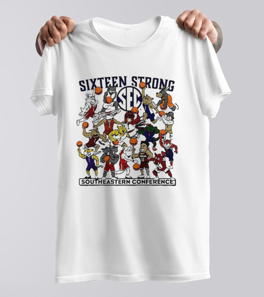 Sixteen Strong Southeastern Conference Basketball Mascots Playing Action T-Shirt