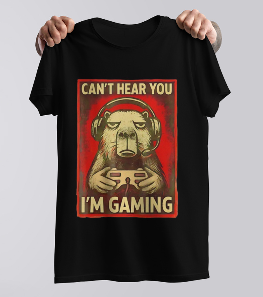 Can't Hear You I'm Gaming Capybara With Headphones Vintage Gaming Vibes T-Shirt