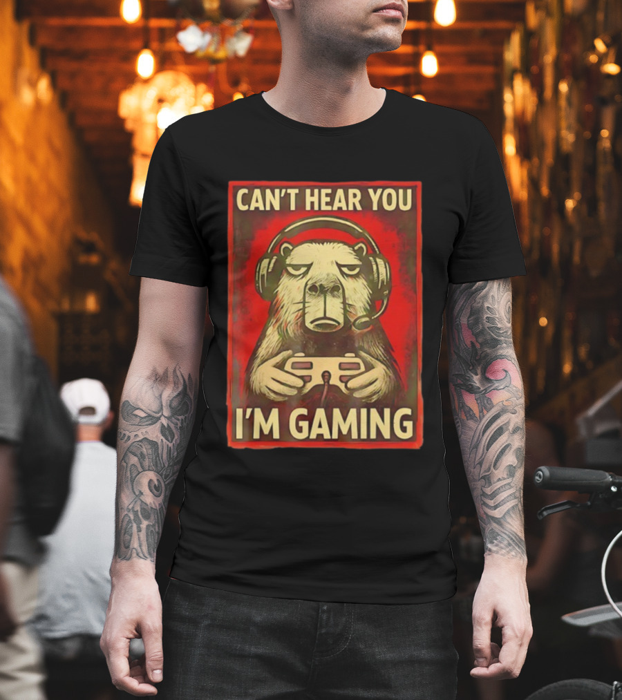 Can't Hear You I'm Gaming Capybara With Headphones Vintage Gaming Vibes T-Shirt
