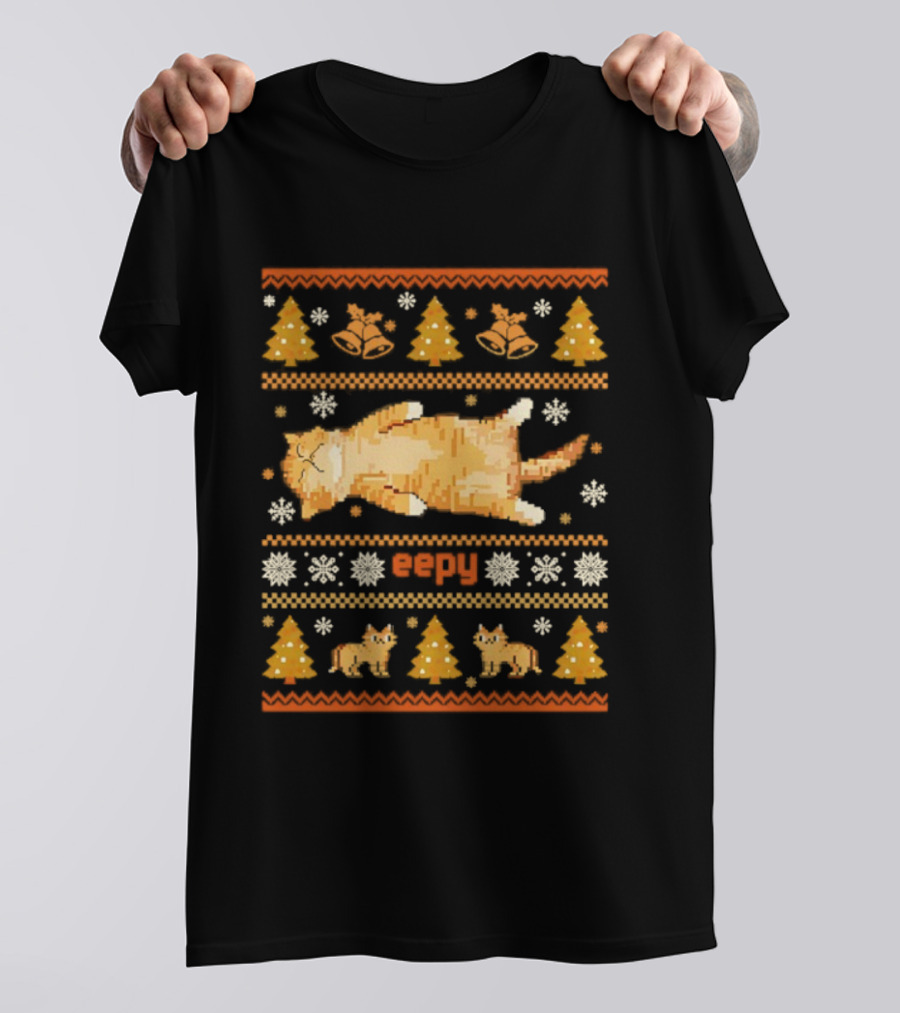Eepy Cat Silly Sleepy Ugly Christmas Meme Snowflakes Trees Ducks T-Shirt