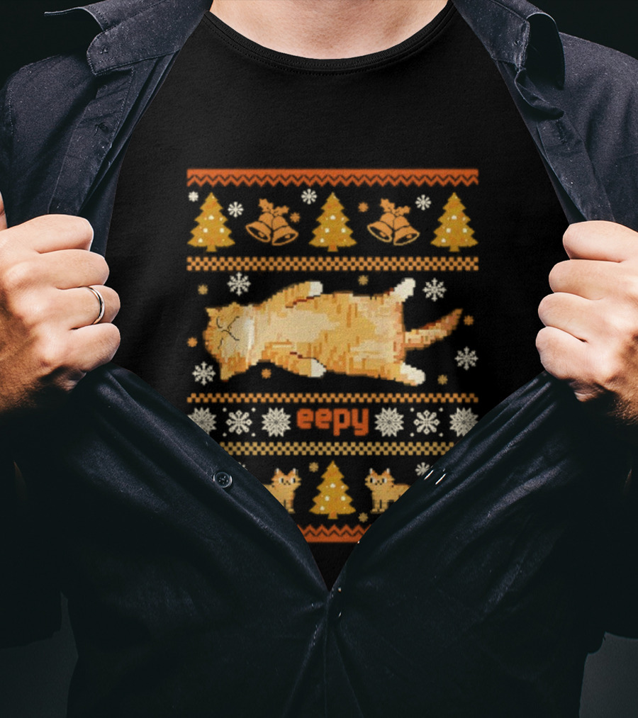 Eepy Cat Silly Sleepy Ugly Christmas Meme Snowflakes Trees Ducks T-Shirt