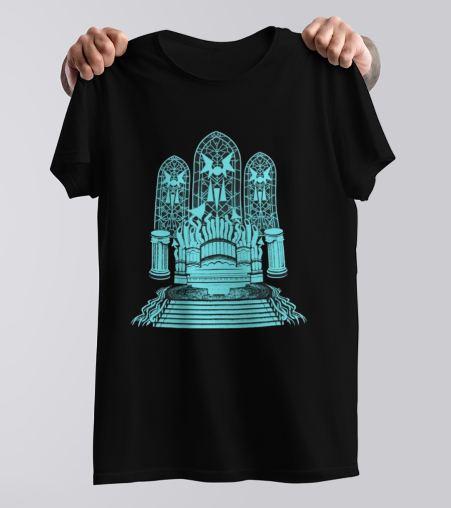 Stained Glass Organ Throne With Gothic Cathedral Window Arches T-Shirt