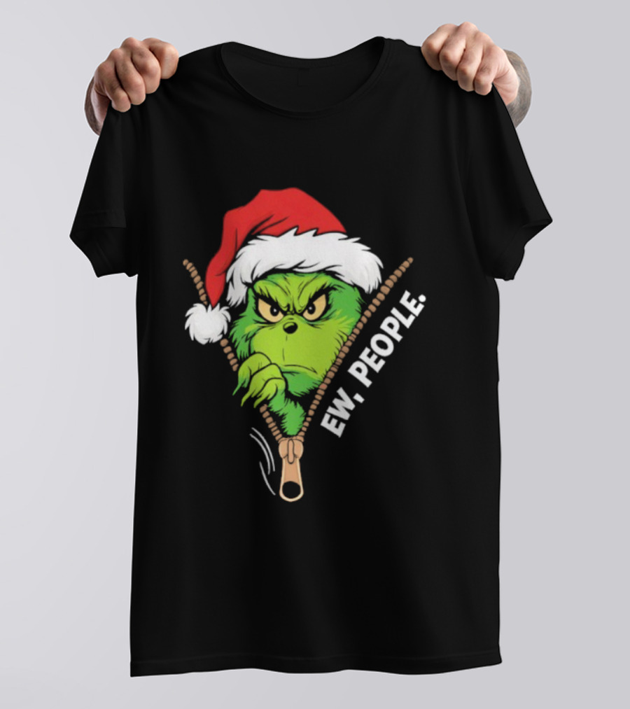 Grinch Ew People Christmas Green Monster Santa Hat T-Shirt