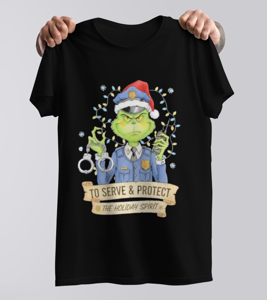Grinch Police To Serve Protect Holiday Spirit Christmas Lights Handcuffs T-Shirt