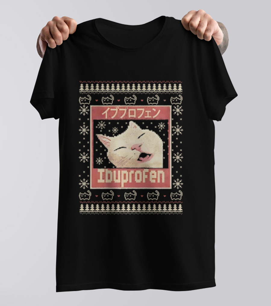Ibuprofen Cat Sleeping Christmas Ugly Meme Sweater T-Shirt