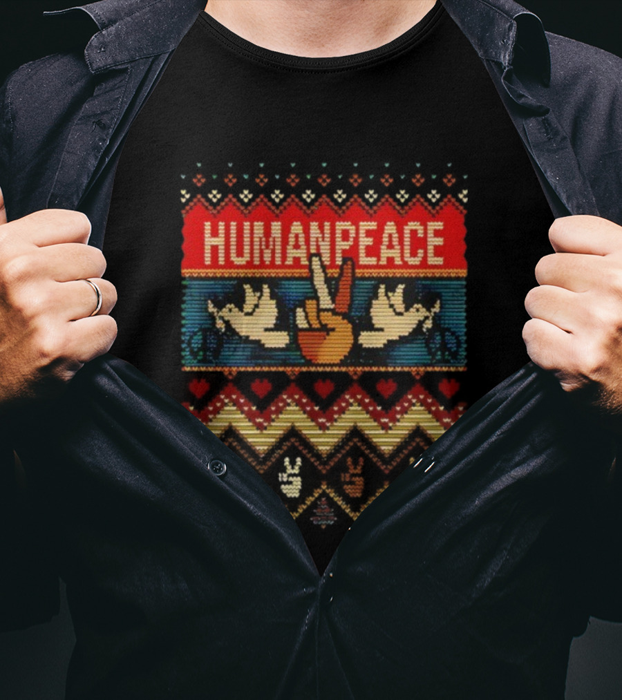 Humanpeace Christmas Hand Sign Dove Peace Ugly T-Shirt