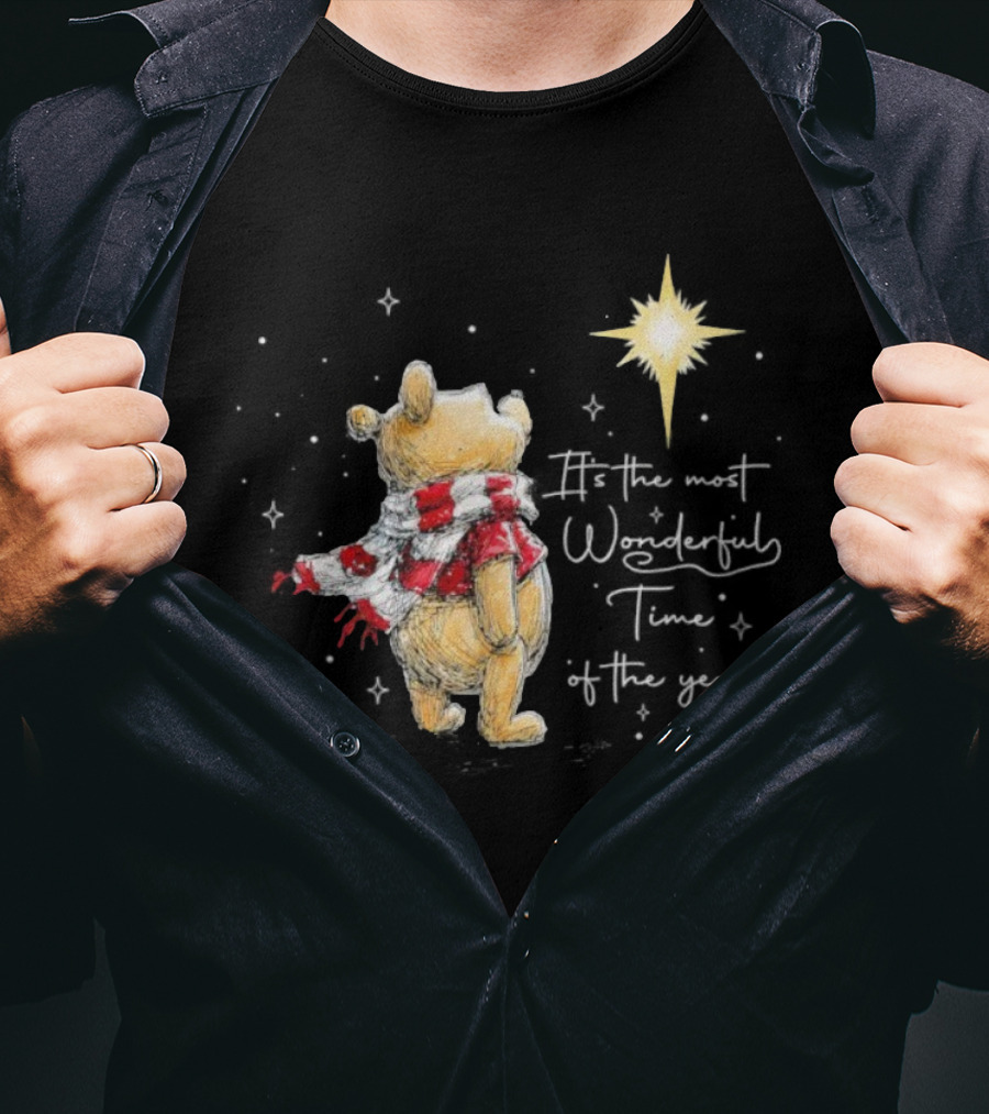 It's The Most Wonderful Time Of The Year Christmas Winnie The Pooh Star And Scarf T-Shirt