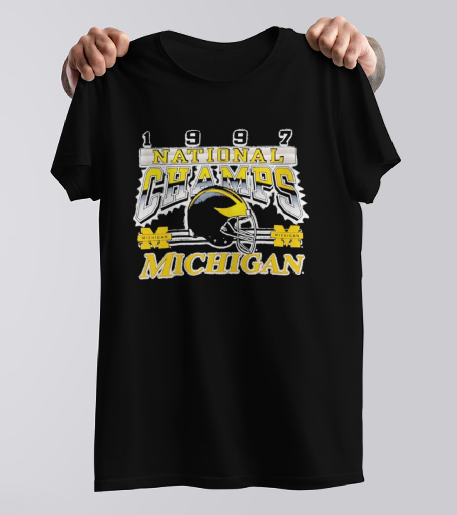 1997 Michigan National Champs Wolverines Football Helmet Vintage T-Shirt