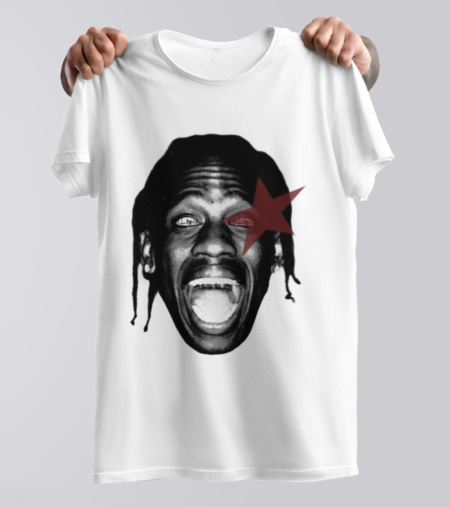 4028 Laflame Red Star Eye Black And White Face Graphic T-Shirt