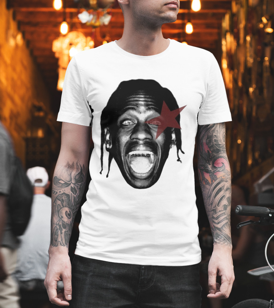 4028 Laflame Red Star Eye Black And White Face Graphic T-Shirt