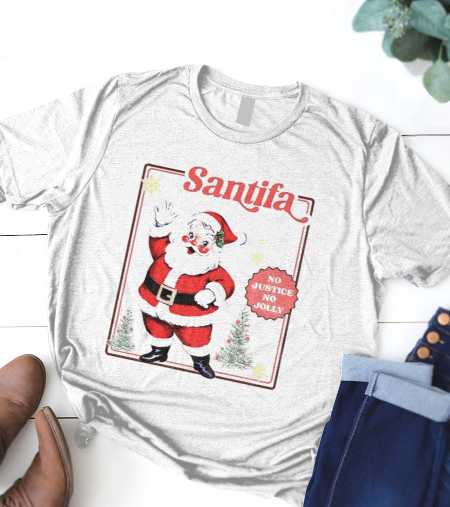 Santifa No Justice No Jolly Vintage Santa Anti Trump Christmas T-Shirt