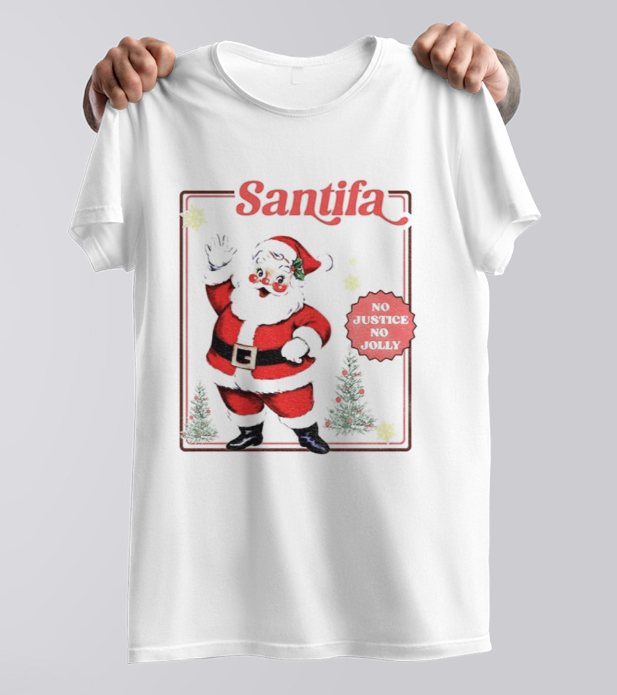 Santifa No Justice No Jolly Vintage Santa Anti Trump Christmas T-Shirt