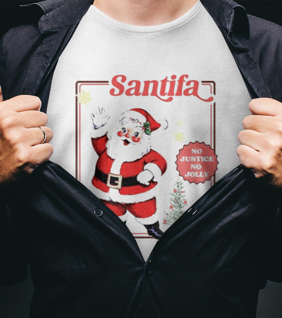 Santifa No Justice No Jolly Vintage Santa Anti Trump Christmas T-Shirt