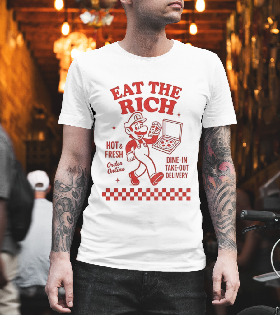Luigi Pizza Eat The Rich Hot Fresh Online Dine In Take Out Delivery T-Shirt
