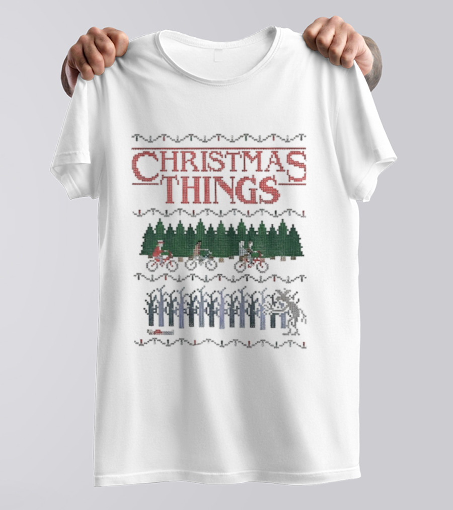 Christmas Things Stranger Upside Down Bicycle Merry Xmas T-Shirt