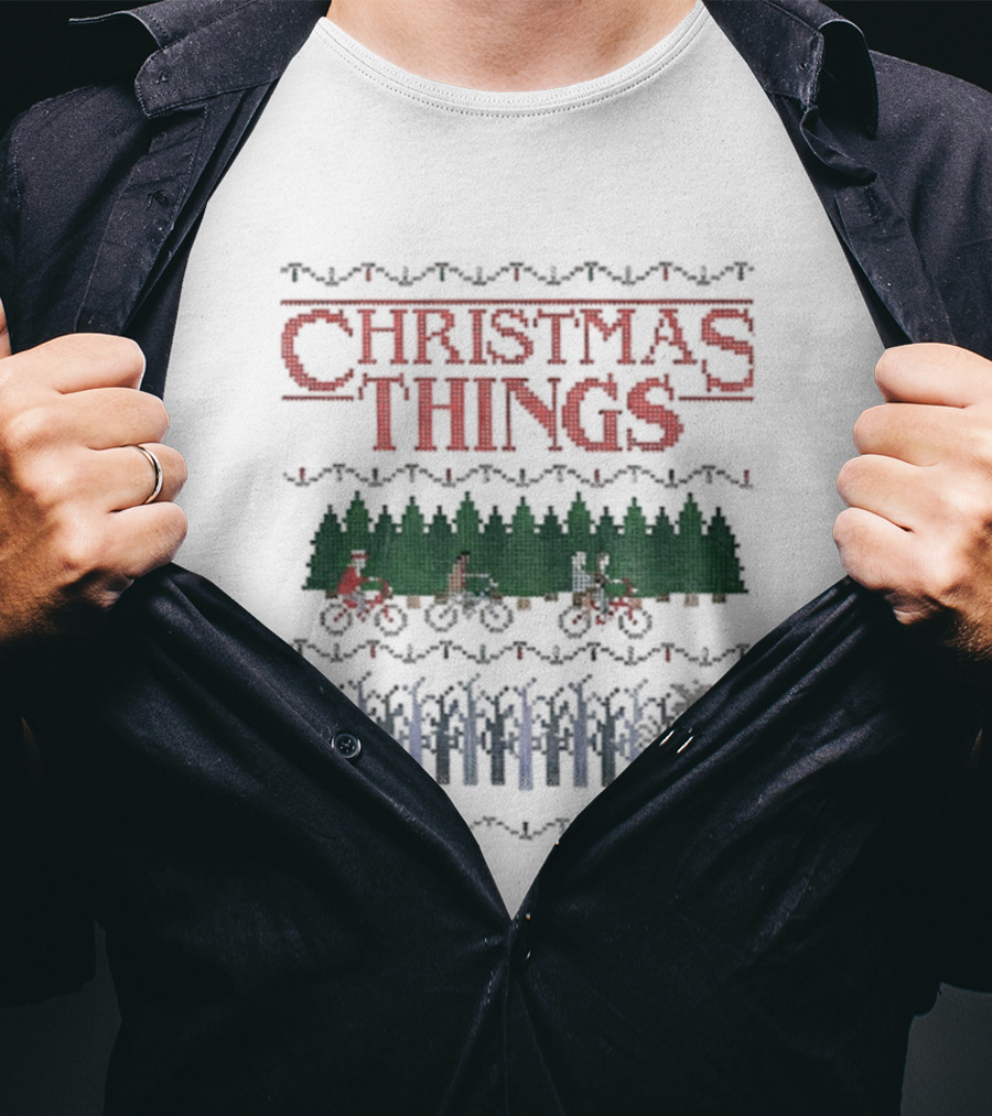 Christmas Things Stranger Upside Down Bicycle Merry Xmas T-Shirt